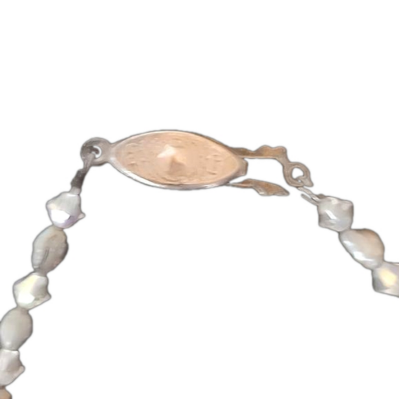 Vintage Silver Seed Pearl & Crystal Beaded Necklace & Hoop Earring Set – 2-Piece - Picture 2 of 4